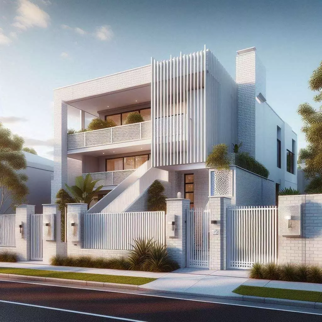 Block Wall Rendered Front Fence Metal Battens Remote Gate